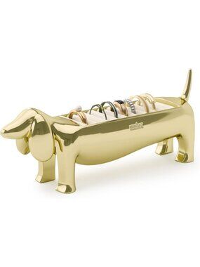 Dachshund Ring Holder - Cute Weiner Dog Jewelry Storage, Brass Accent Decor